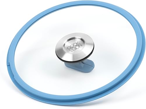 cookvision Couvercle en verre avec bord en silicone, verre incassable, sortie de vapeur latérale, peu encombrant grâce aux poignées rabattables, bleu (diamètre 22 cm) - Nail Gallerys