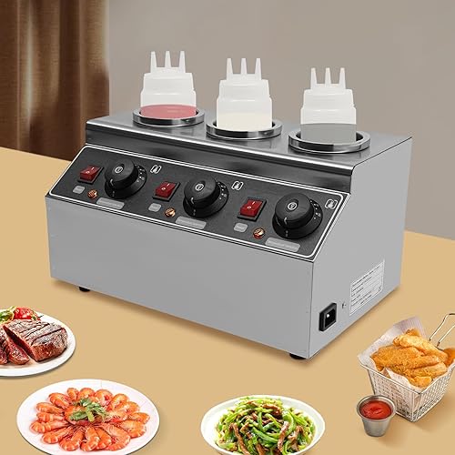 240w Chauffe-sauce électrique alimentaire 3 casseroles thermostat de sauce chaude humide en acier inoxydable 30℃ - 85℃ distributeur fonte fromage au chocolat machine conservation chaleur confiture - Nail Gallerys