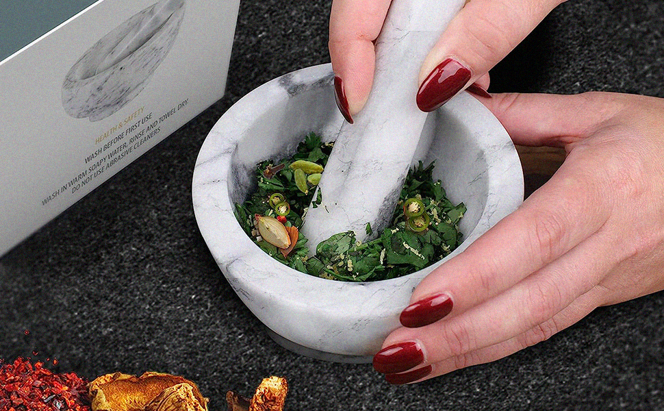 Silk Route Spice Company Pilon et mortier en marbre blanc