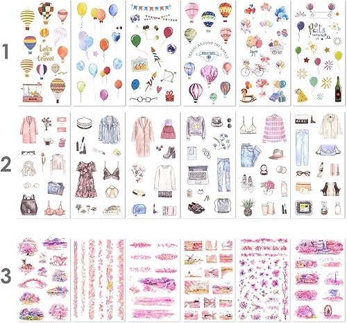 72 Feuilles Scrapbook Autocollant Washi Autocollant Décoration Autocollant Planificateur Autocollant Journal Autocollant pour Adulte pour Agenda Album Carte Faire Art et Artisanat (Innocence) - Nail Gallerys