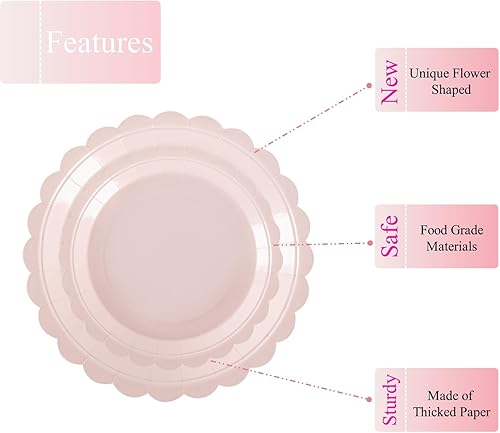 PHUNAT Lot de 50 assiettes en carton jetables en forme de fleur rose layette pour anniversaire, fête prénatale, fiançailles, mariage, enterrement de vie de jeune fille, Noël - Nail Gallerys