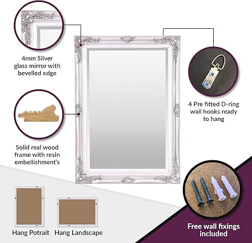 Select Mirrors Certains miroirs Miroir Mural Rennes - Vintage Chic, Style Baroque Rococo - 50 cm x 70 cm (Blanc) - Nail Gallerys