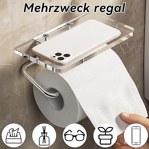 Porte-rouleau de papier toilette sans perçage - Autocollant avec étagère en acrylique - Support mural pour papier toilette - Pour cuisine et salle de bain - Nail Gallerys