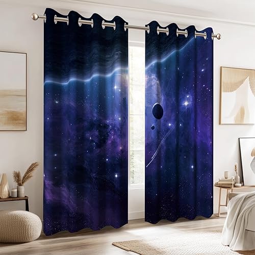 Ttincceer 145x225cm Galactique Rideau occultant Salon Espace Extra - terrestre Chambre Cosmique fenêtre Sombre Rideau pour Enfants garçon Chambre à Coucher Isolation Thermique Rideau Isolant - Nail Gallerys