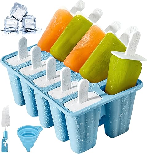Moule à Glace, Popsicle Mold avec Brosses Et Entonnoirs Pliants, Moule Glaces Silicone Réutilisables, Sans BPA, pour Popsicles, Crèmes Glacées (Bleu, 6 Cavités) - Nail Gallerys