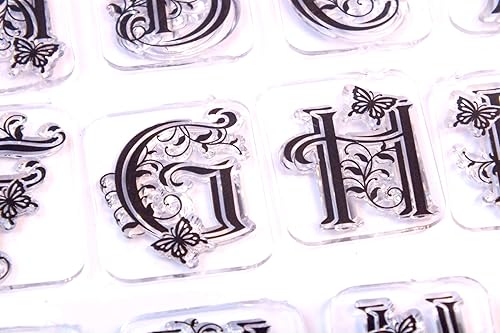 Tampon silicone transparent alphabet style baroque avec papillon - Nail Gallerys