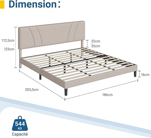 Avenco Cadre de lit Double 160x200 cm, Cadre de lit Plateforme, avec tête et Dossier tapissés, Support à Lattes en Bois, Assemblage Facile, Gris Visiter la Boutique - Nail Gallerys