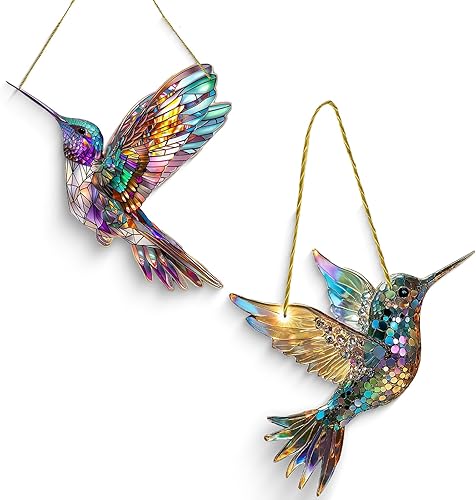 Décoration de colibri, vitrail, décoration de fenêtre, colibri suspendu, attrape-soleil, jardin, terrasse, acrylique, décoration de bureau, fenêtre, verre, attrape-soleil - Nail Gallerys