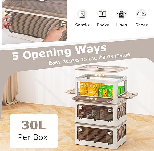 GIANTEX Bacs de Rangement Empilables 132/90 L avec Couvercles, Conteneurs de Rangement en Plastique A 3 Niveaux avec 5 Portes et Roulettes, Boîtes de Rangement Pliables, pour Salon, Chambre (132 L) - Nail Gallerys