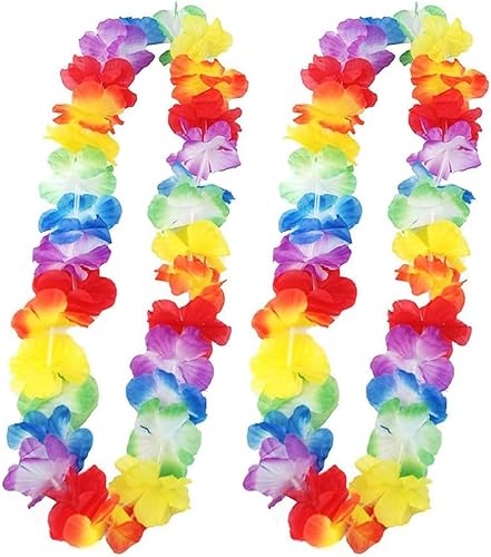 GAJUS 2Pcs-Hawaiian Fleurs Guirlande Colliers Hawaien Fleurs Hawaien Lei Luau Fleurs Coloré Colliers，Multicolore Tropical Décoration Plage Mariage Anniversaire, Pique-Nique Fête à la - Nail Gallerys