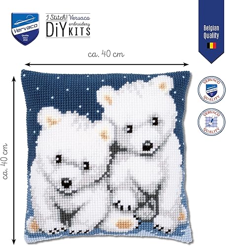 Vervaco Point De Croix Kit Coussin Complet Set OURSONS POLAIRES Decoration Manuelle Broderie Kit Adulte Art Creatif Cadeau DIY Cross Stitch Embroidery ca. 40 x 40 cm - Nail Gallerys