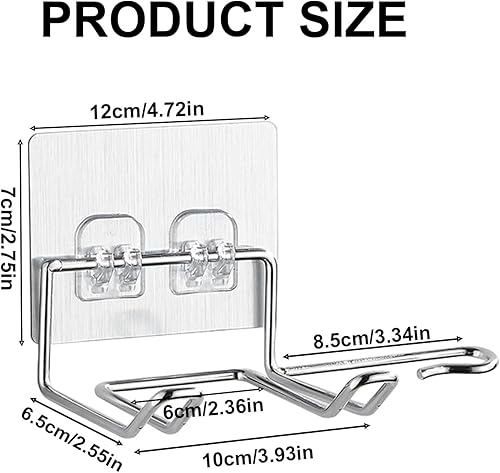 MultiValue Support Seche Cheveux, Acier Inoxydable Porte Seche Cheveux Mural avec Autocollant Porte Seche Cheveux sans Percage avec Prise Placement pour Chambre à Coucher Salle de Bain - Nail Gallerys
