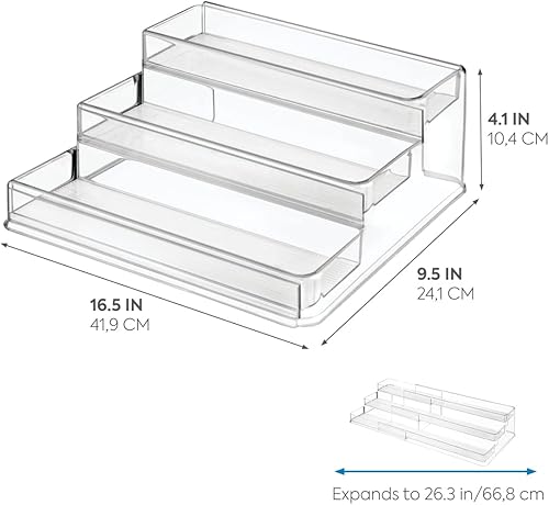iDesign 64140Eu Linus Étagère à Épices, Support à Épices Extensible en Plastique pour L’Armoire de Cuisine, Plastique, Clear, 66.7 X 24.1 X 10.4 cm - Nail Gallerys
