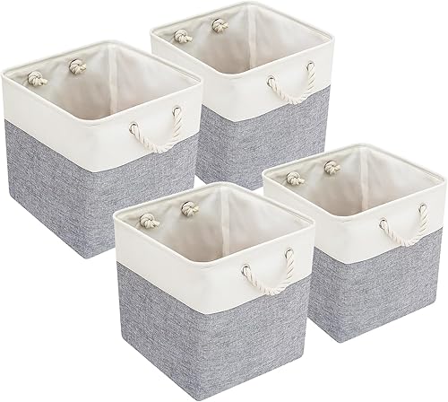 4Boîte de Rangement en Tissu, 28*28*28cm Panier de Rangement Tissu Est Pliable sans Couvercle, Boîte de Rangement Pliable en Tissu avec Poignée en Corde, Cube de rangement en Tissu pour Vêtement/Jouet - Nail Gallerys