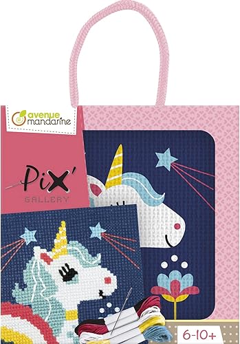 MY MANDARINE KC112C - Kit broderie enfant Pix Gallery - Tableau 14x14 cm - À partir de 6 ans - LICORNE, Carré - Nail Gallerys