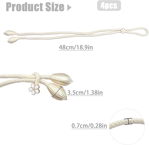 LUMOOM 4 pièces Corteau à Rideau Boucle, Rideau référent, Corde à Rideau tissée à la Main, Rideaux de 48 cm de Long, réfrigérateurs pour Rideaux, idéal pour Le Salon et la Chambre (Beige) - Nail Gallerys