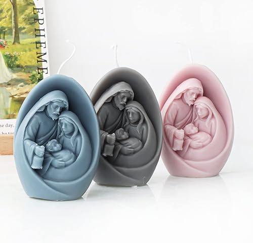 Xidmold Moule à bougie en silicone Sainte Famille Jesus Mary Joseph Moule en silicone pour bougies à la cire de soja, savon, résine époxy, artisanat, figurine religieuse, décoration - Nail Gallerys