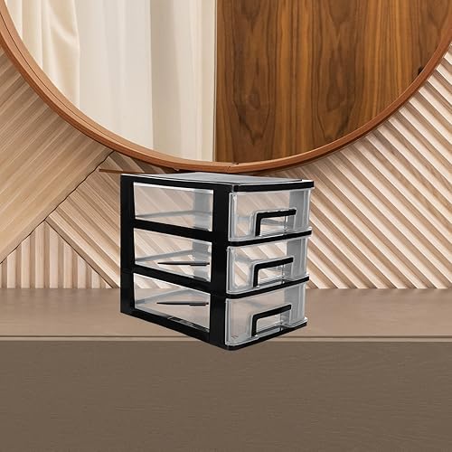 Boîte de rangement transparente à 3 couches en plastique transparent - Armoire de rangement de bureau - Organiseur de tiroir - Transparent - Nail Gallerys