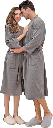 Avrilight Peignoir Femme Nid D'Abeille Gaufré Léger Vêtements de nuit de Chambre Unisexe Peignoirs de Bain pour Spa Hôtel (Gris, XL) - Nail Gallerys