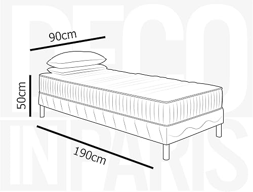 DecoInParis Ensemble 90x190 sommier tapissier + Matelas en Mousse 20 cm - Awan - Nail Gallerys