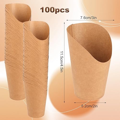 100 Pièces Porte Frites Tasses,Cornets Frites, Récipients à Frites Incliné, Porte-Gobelets en Papier Kraft pour Frites Bonbons Sacs de Fête Anniversaire,Popcorn Gaufres - Nail Gallerys