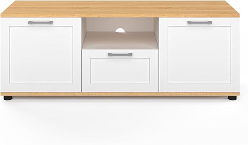 IDMarket - Meuble TV 110 cm VITO avec tiroir et Niche Blanc et Bois - Nail Gallerys