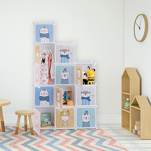 Relaxdays Armoire Chambre d'enfant, modulable, 2 Tringle à vêtements, DIY, étagère Animaux, HLP 145x110x37 cm, Blanc - Nail Gallerys
