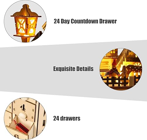 Calendrier de l'Avent 2024 en bois avec 24 tiroirs, éclairage LED et musique - Calendrier de l'Avent vide à remplir soi-même - Calendrier de l'Avent (A) - Nail Gallerys