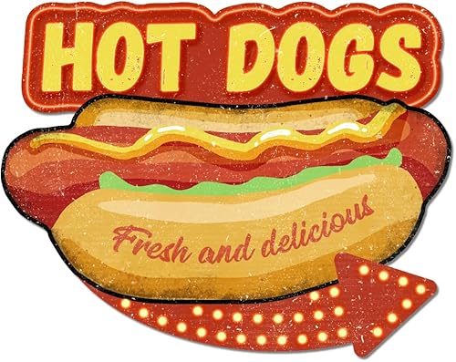 GLOBLELAND Plaque Métallique Vintage ' Hot Dogs ' en Métal Rétro pour la Maison la Cuisine le Restaurant le Café le Club le Bar - Nail Gallerys