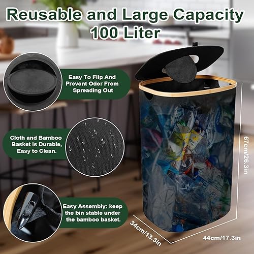 PTHTECHUS Poubelle tri Selectif 100L, Poubelle Cuisine Poubelle Compacteur pour Bouteille Plastique, Avec Couvercle et Sac à Main, Rangement Bouteille Poubelle Recyclage (noir) - Nail Gallerys