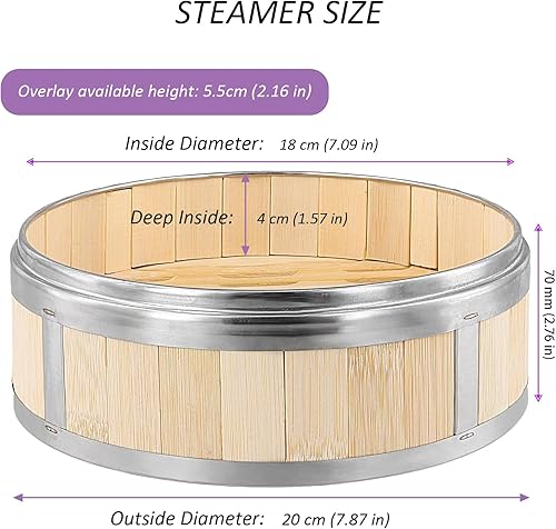 UNGFEI Panier vapeur en bambou de 20 cm avec couvercle, 4 niveaux en bambou avec bande en acier inoxydable pour petits pains, raviolis, dim sum - Nail Gallerys