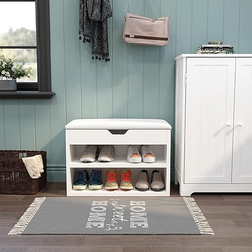 Mondeer Banc à Chaussures, Bois d'ingénierie, Blanc, 60 x 30 x 43 cm - Nail Gallerys