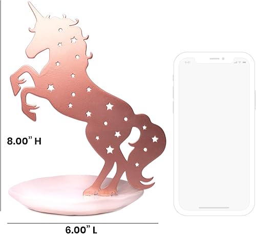 Bewaltz Présentoir à bijoux licorne - Tour à bijoux, boucles d'oreilles, collier, bague, bracelet, présentoir à bijoux avec plateau, joli or rose moderne en forme de licorne, arbre à bijoux avec base - Nail Gallerys