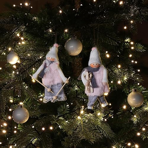 com-four® 2X Figurines de Noël Premium - décorations de Noël à Suspendre - Jolie Paire de Figurines de skieurs - décorations d'arbre de Noël Couple de Sports d'hiver (2 pièces - Skieur - Rose + Gris) - Nail Gallerys