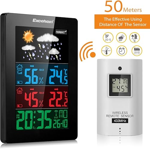 EXCELVAN AOK-5061A Station Météo Sans Fil Professionnelle Avec Ecran Couleur LCD - Nail Gallerys