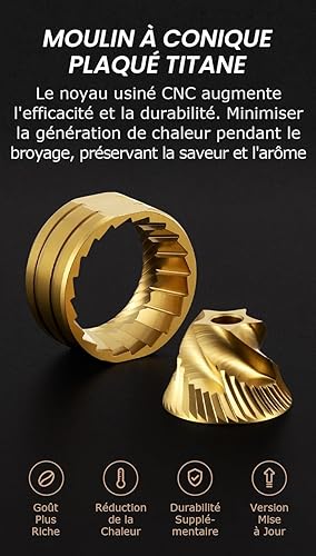 Vevok Chef Moulin à café manuel O20 – 20 niveaux de réglage externe, capacité de 35 g avec étui de voyage et équipement de nettoyage, broyage constant en acier inoxydable tii-plaqué moulin à café - Nail Gallerys
