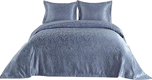 ELART Parure de lit, constituée d'un couvre-lit 220 x 240 cm et de 2 taies d'oreiller 50 x 70 cm, convient à l'été, matelassée, pour lit et canapé, tissu jacquard doux et moderne, bleue - Nail Gallerys