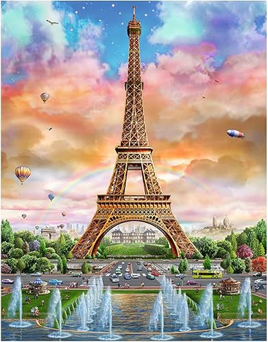 DCIDBEI 40x50CM DIY 5D Diamant-Peinture Carré Paysage, canevas diamant kit complet Tour Eiffel et Ballon à Air Chaud,Résine et Toile Préimprimée Diamond Painting Art Salon Chambre Décoration - Nail Gallerys