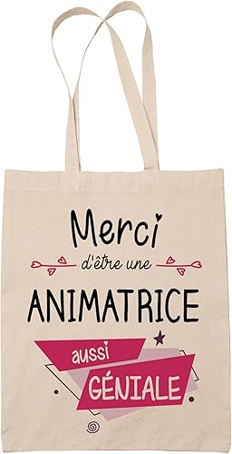 Planetee Tote Bag Merci Animatrice Géniale | Idée Cadeau Collègue Travail Retraite Sac Cabas Réutilisable - Nail Gallerys