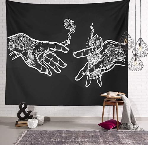 Tapisserie Murale Mains Florales Blanches et Noires, Funny Trippy Hippie Boho Nouveauté Tapisserie Tenture Murale, Tissu Imprimé Art Décor pour Chambre Salon Collège Dortoir,(150×130 cm) - Nail Gallerys