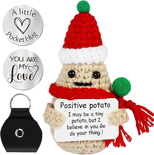 MOPQMKT Chapeau de Noël Pomme de Terre tricotée Positive Potato with Encouraging Message Card Doll Humour Motivational Plush Unusual Useful Funny and Creative BFF Birthday Gift - Nail Gallerys