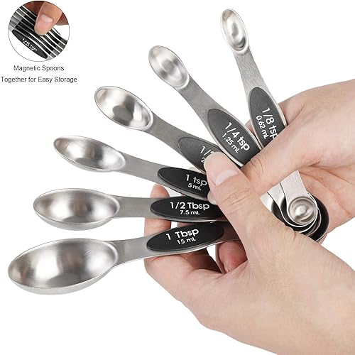 Lot de 6 cuillères à mesurer magnétiques avec double extrémité en acier inoxydable Cuillère à café Cuillère à mesurer 6 pieces Measuring Spoons Multi - Nail Gallerys