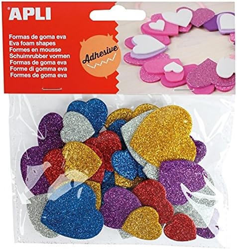 Apli 13484 - Sachet de 50 Coeurs en Mousse adhésive à Paillettes Multicolore - Nail Gallerys