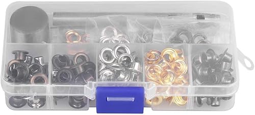 Walfront Kit Oeillet 5mm x 220pcs / 3mm x 420pcs, Oeillets en Métal pour Outil de Réglage avec Boîte de Rangement pour Chaussures, Artisanat du Cuir, Projets de Bricolage(5mm*220pcs) - Nail Gallerys