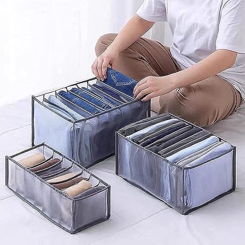WOOLUCK Organisateur de garde-robe 6 pièces, Boîte de Rangement pour Jeans, Boîte de Séparation en Maille de Tiroir à Vêtements, Boîte de Rangement Pliable et Lavable - Nail Gallerys