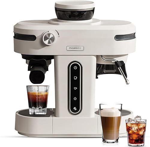 Mcilpoog AC510 15Bar Semi Automatic Espresso Machine With Grinder & Steam Wand,3-in-1 Compact Espresso Coffee Maker With 28 oz Removable Water Tank for Cappuccino or Latte,Gift for Dad(Black) - Nail Gallerys