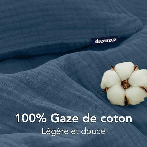 Dreamzie - Housse de Couette Gaze de Coton 220x240 cm, Beige, avec 2 Taie Oreiller 80x80 cm, Parure de Lit 220x240 Coton Doux et Respirant - Linge de Lit Certifié Oeko-Tex - Nail Gallerys