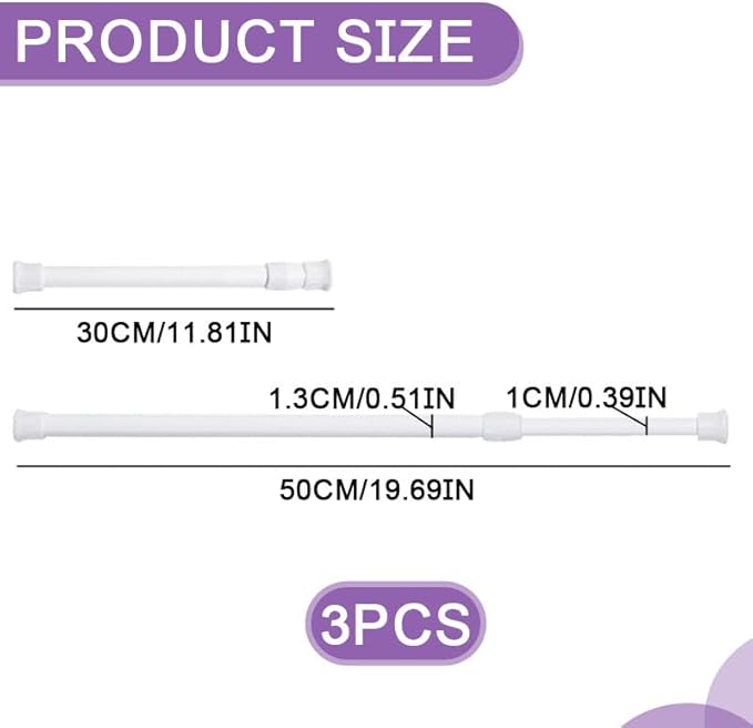 KOZOY Lot de 3 tringles à rideaux sans perçage - 30 à 50 cm - Blanc - Pour magasin, armoire, armoire, fenêtre, cuisine, projets de bricolage - Nail Gallerys