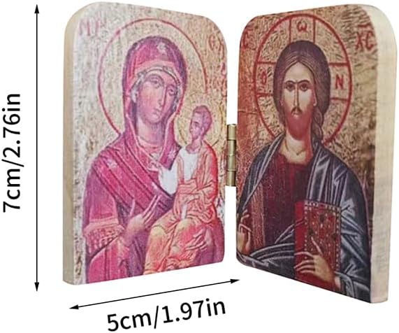 SUMKTO L'icône orthodoxe catholique diptyque du Christ l'enseignant et Vierge de Kazan Portable religieux Souvenir cadeau pour voyage affichage à la maison - Nail Gallerys