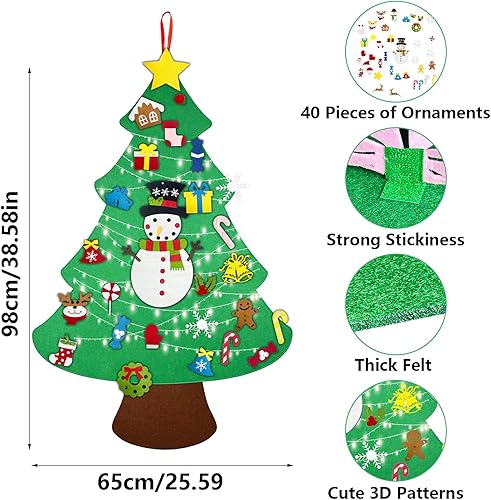 MOSTFUN Feutre Arbre de Noël pour Enfants, 98cm Ensemble Arbre de Noël Feutre DIY avec 40 Décorations Amovibles pour Décoration Murale Décoration Vitrine à Noël Cadeaux pour Enfants - Nail Gallerys